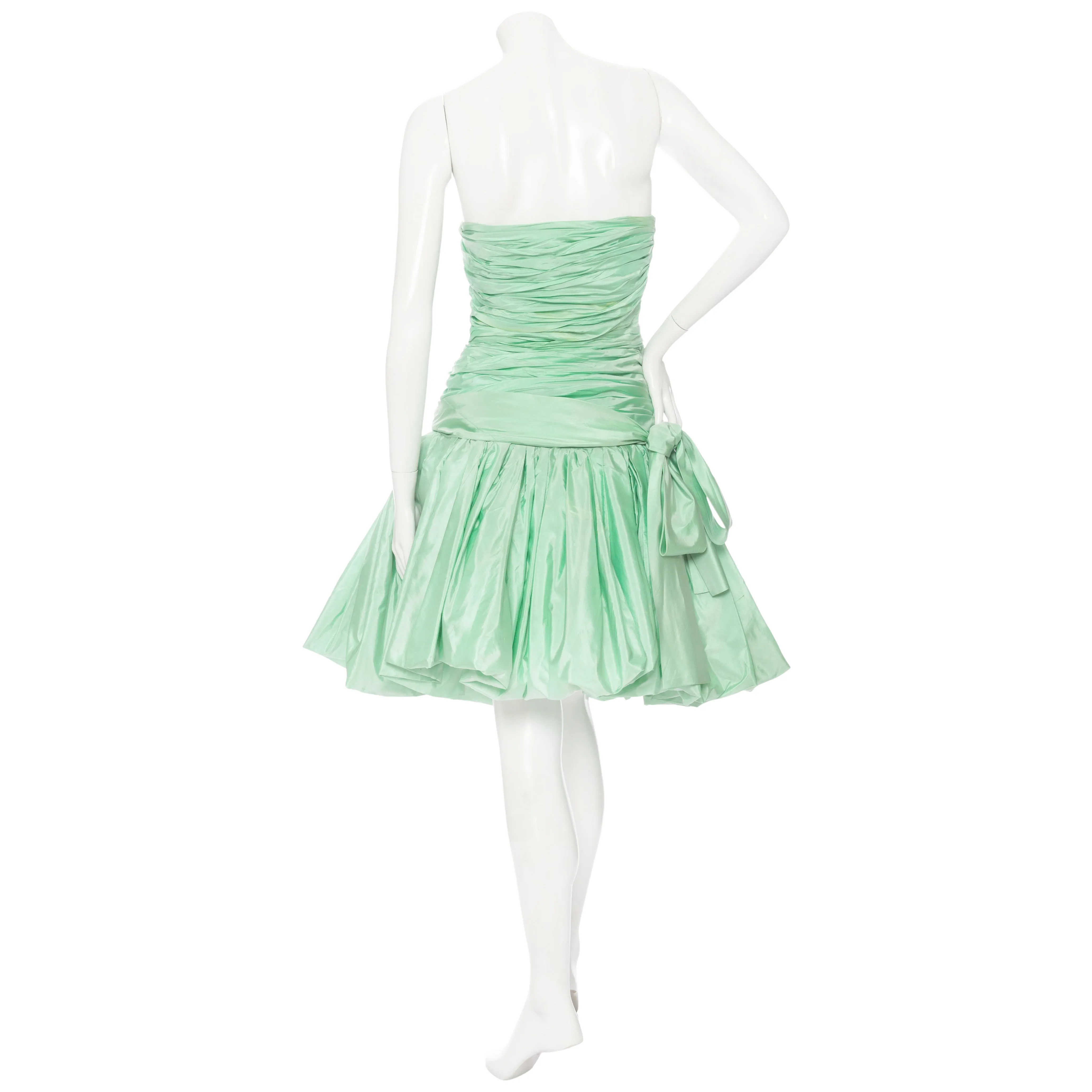 1980s Seafoam Green Taffeta Cocktail Dress