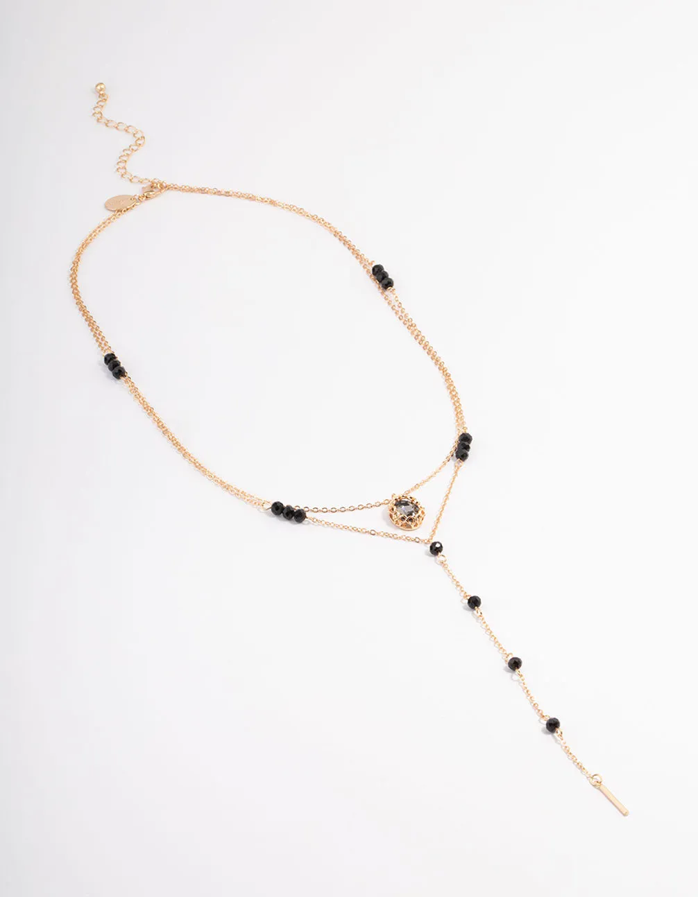 Black Facet Bead Double Row Y-Necklace