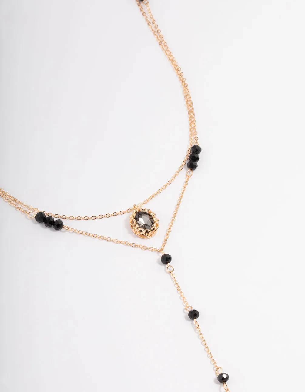 Black Facet Bead Double Row Y-Necklace