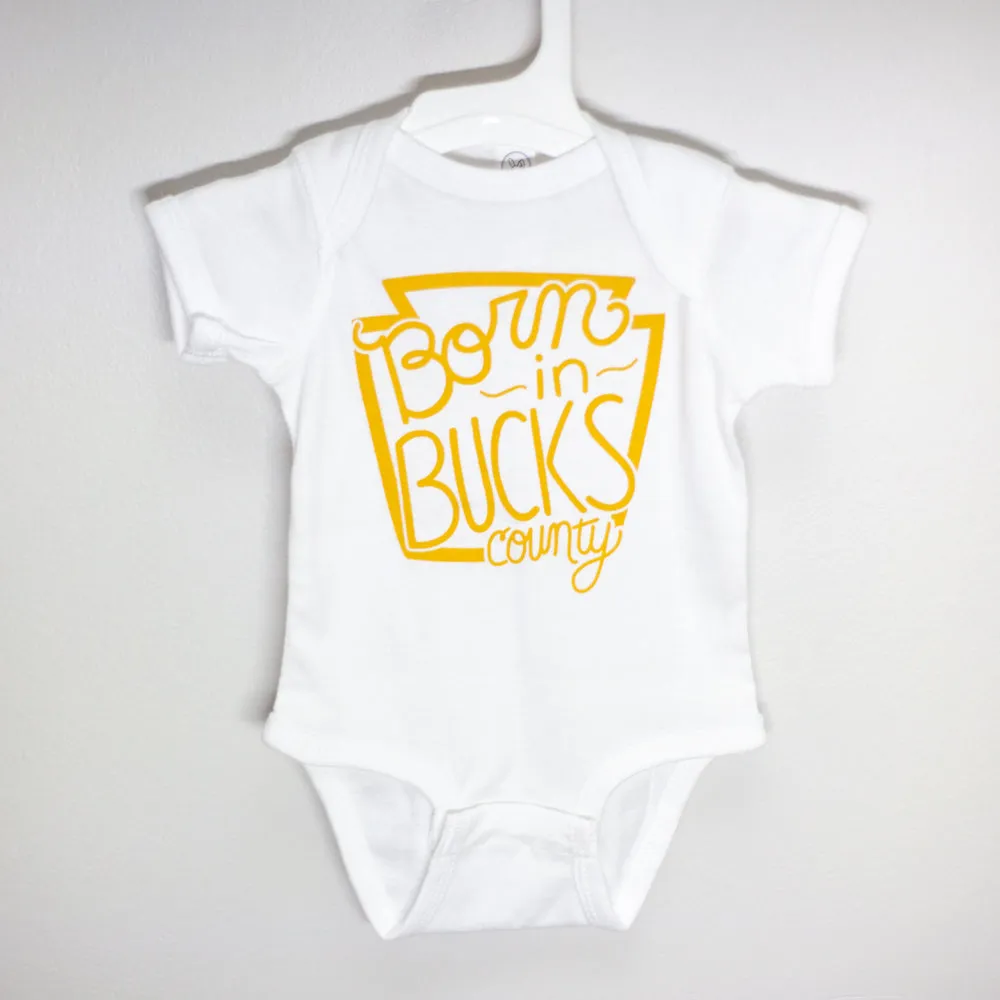 Bucks County baby shower gift, Doylestown baby bodysuit, New Hope baby tshirt, born in Bucks County baby gift