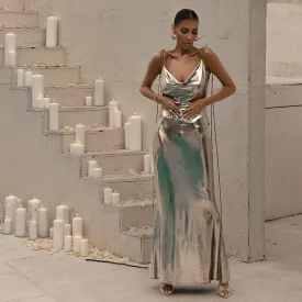 Champagne Backless Cocktail Gown