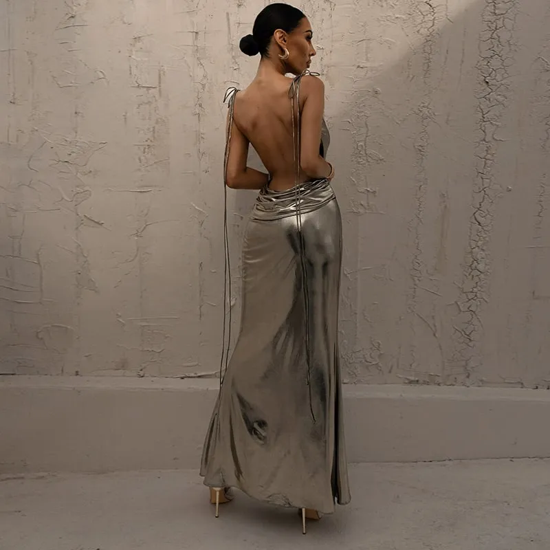 Champagne Backless Cocktail Gown