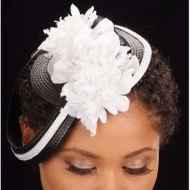 F6004-Black/White cocktail hat With Flower (AVAILABLE IN BLACK)