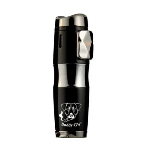 Triple Burner Refillable Butane Jet Torch Lighter - Heavy-duty Two-tone Polished - Cigar Holder on Top - Cigar Punch and Fuel Level Window