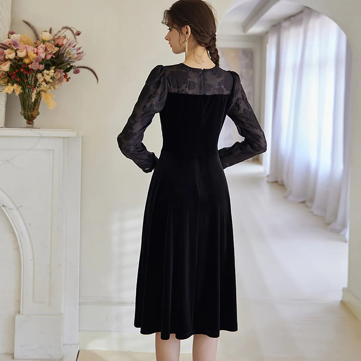 Velvet Evening Black Midi Dress